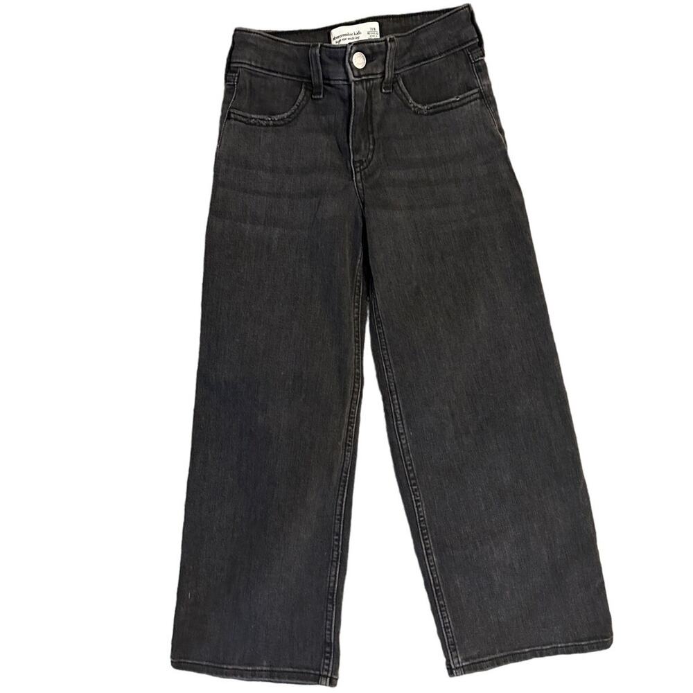Abercrombie Kids Girl 7/8 Black Denim Jeans High Rise Wide Leg Casual School